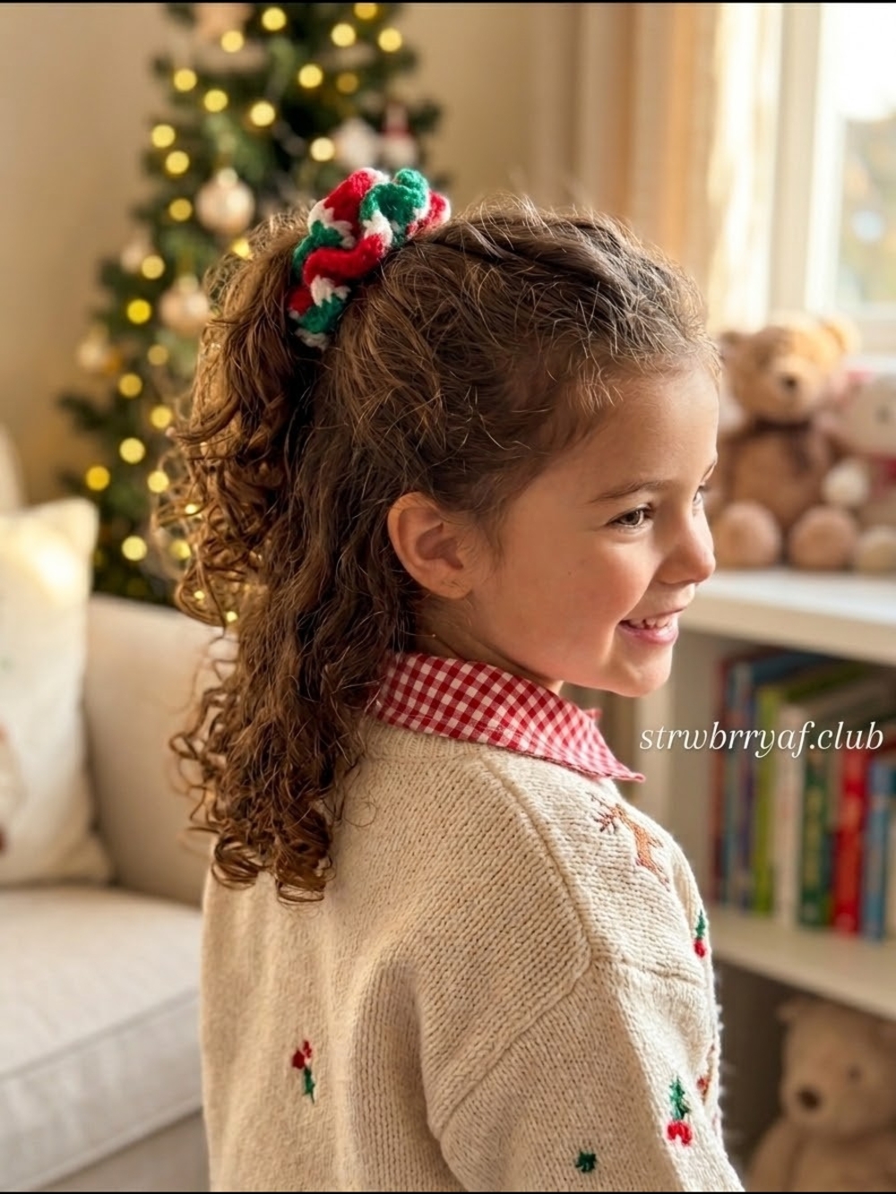 Handmade Red, Green & White Holiday Scrunchie for Kids